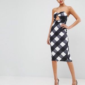 Gingham bandeau scuba midi dress